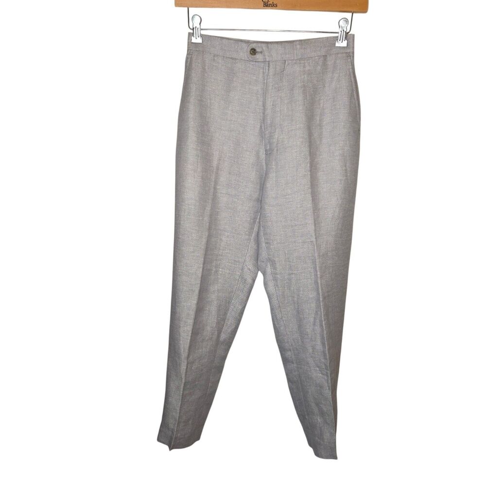 INDOCHINO 100% Linen Dress Pants Light Gray Tailored Trouser 26x28 Flat Front